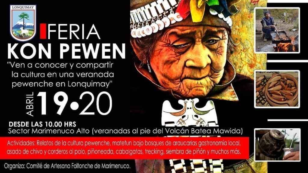 Afiche de la Feria Kon Pewen en Lonquimay: veranada pewenche en el sector Marimenuco Alto, 19 y 20 de abril